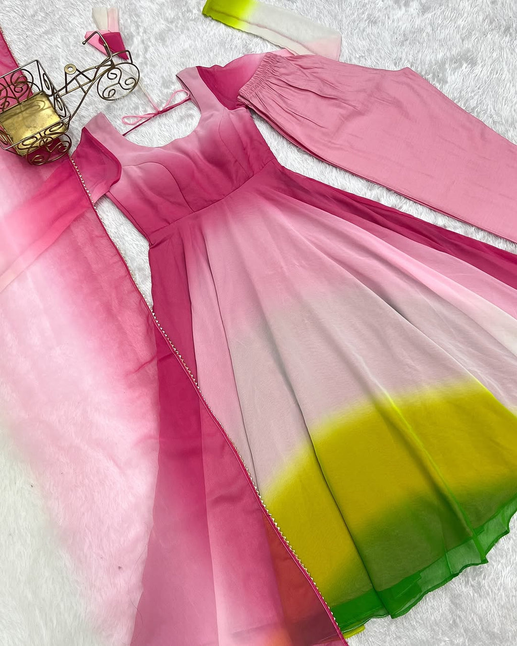 Devika multi pink flair georgette anarkali gown set
