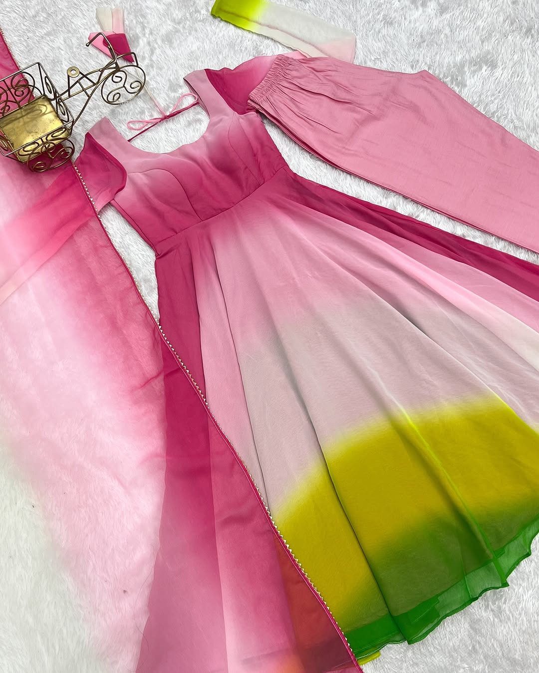 Devika multi pink flair georgette anarkali gown set
