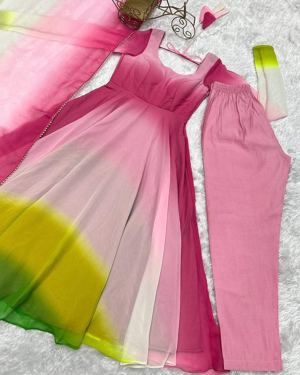 Devika multi pink flair georgette anarkali gown set