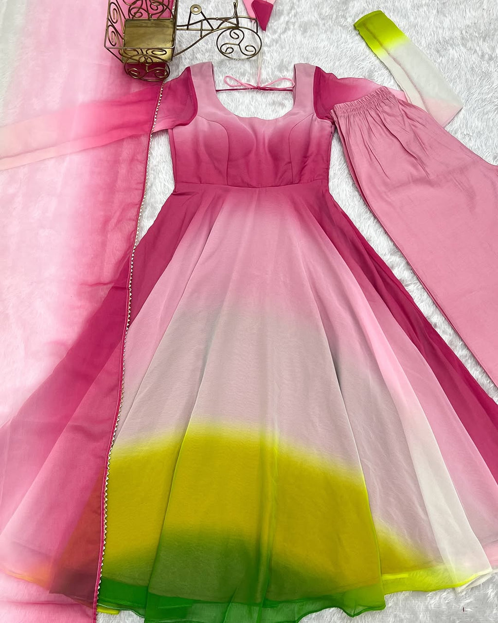 Devika multi pink flair georgette anarkali gown set