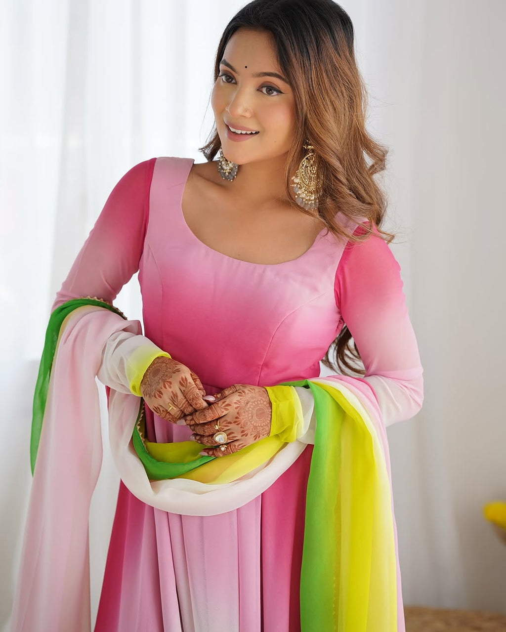 Devika multi pink flair georgette anarkali gown set
