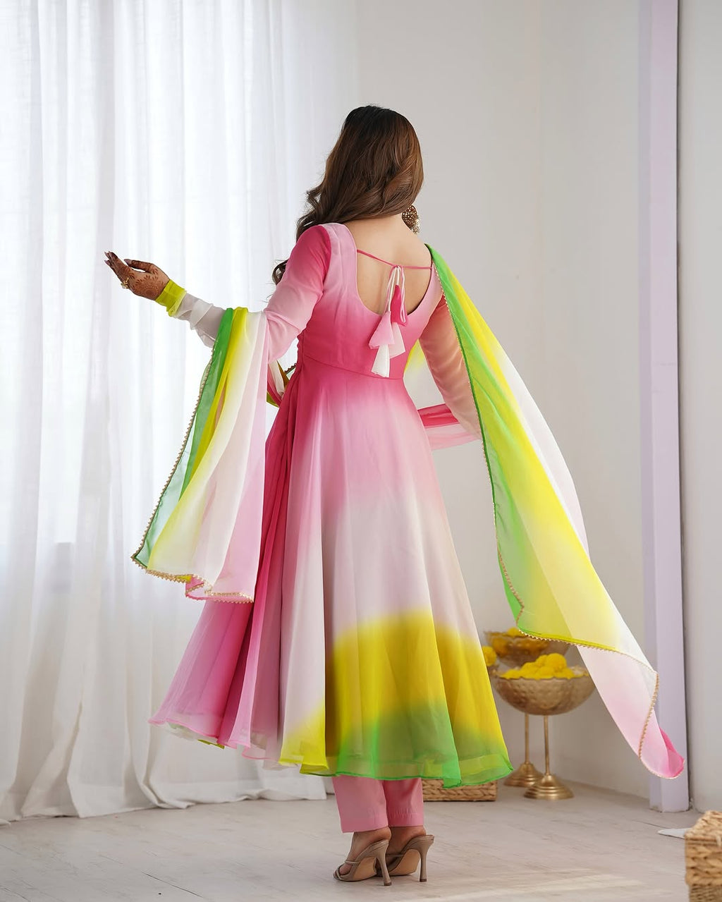 Devika multi pink flair georgette anarkali gown set