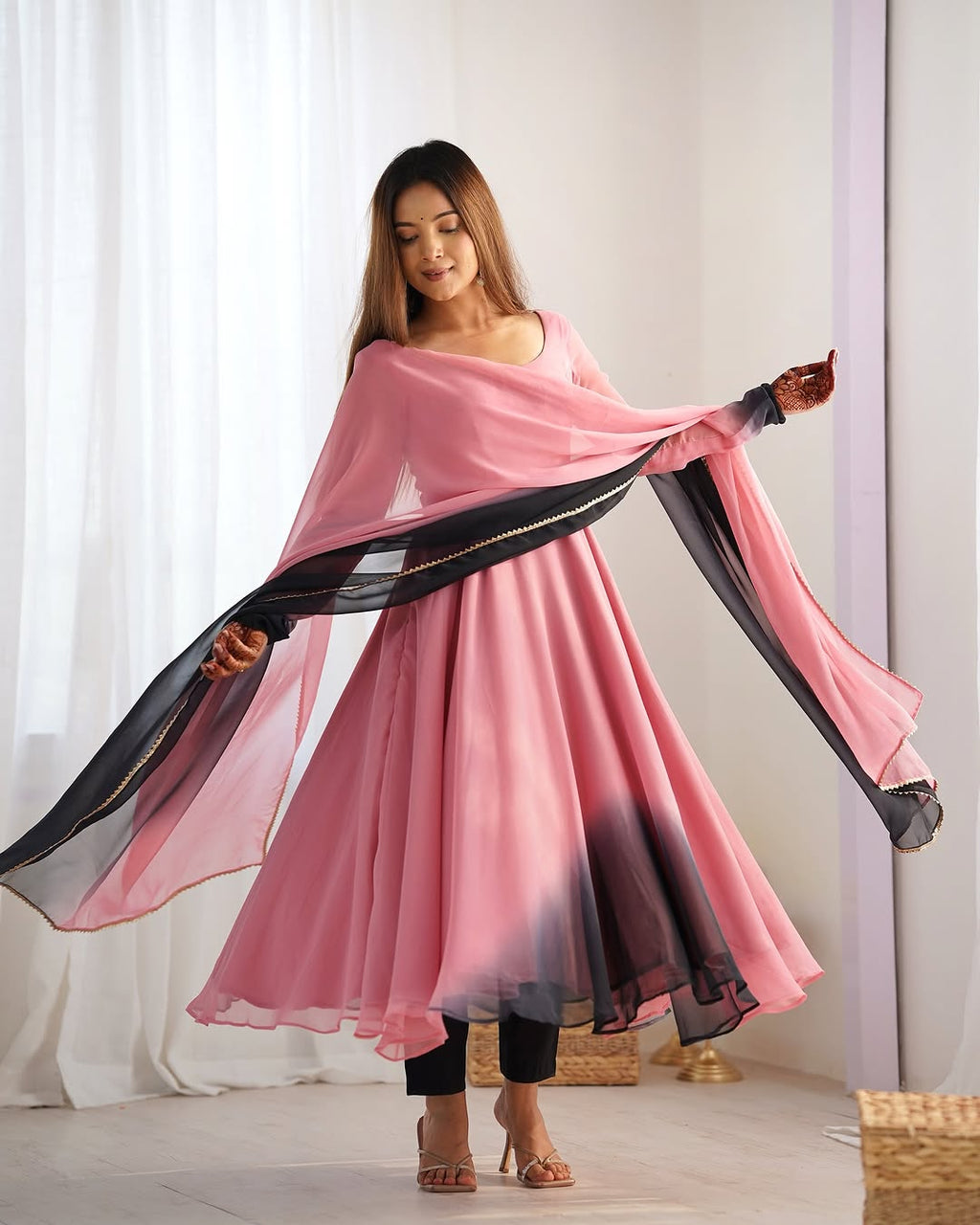 Onion pink georgette flared Devika designer Anarkali gown