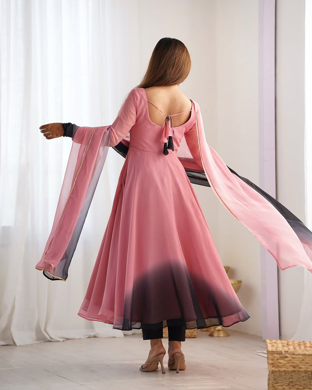 Onion pink georgette flared Devika designer Anarkali gown