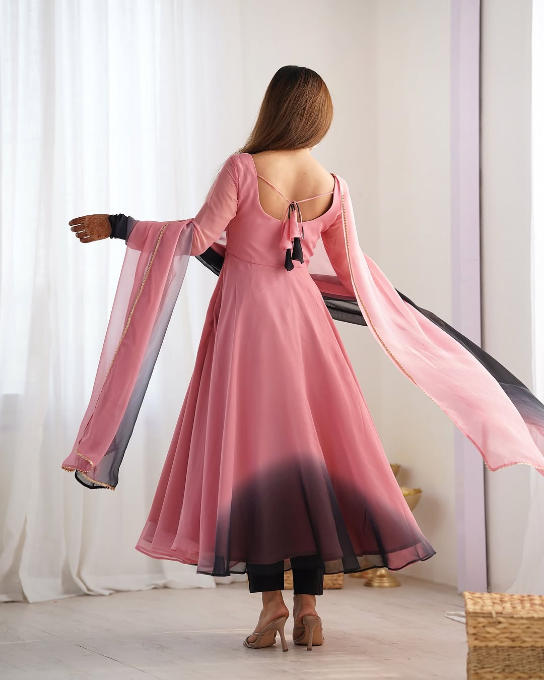 Onion pink georgette flared Devika designer Anarkali gown
