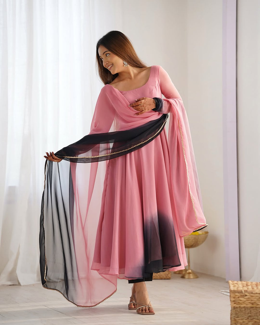 Onion pink georgette flared Devika designer Anarkali gown
