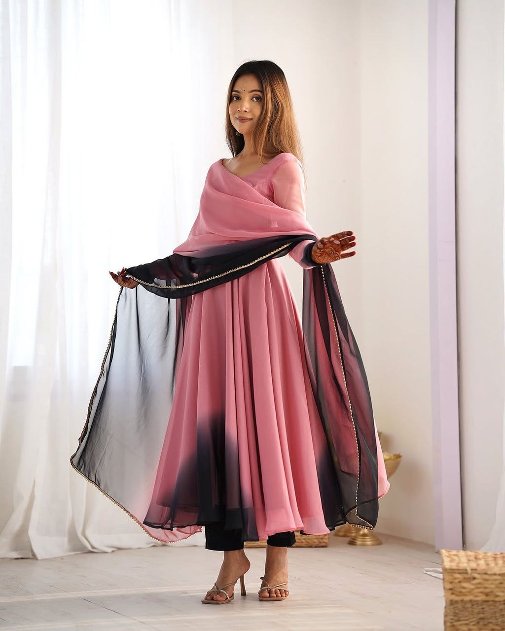 Onion pink georgette flared Devika designer Anarkali gown