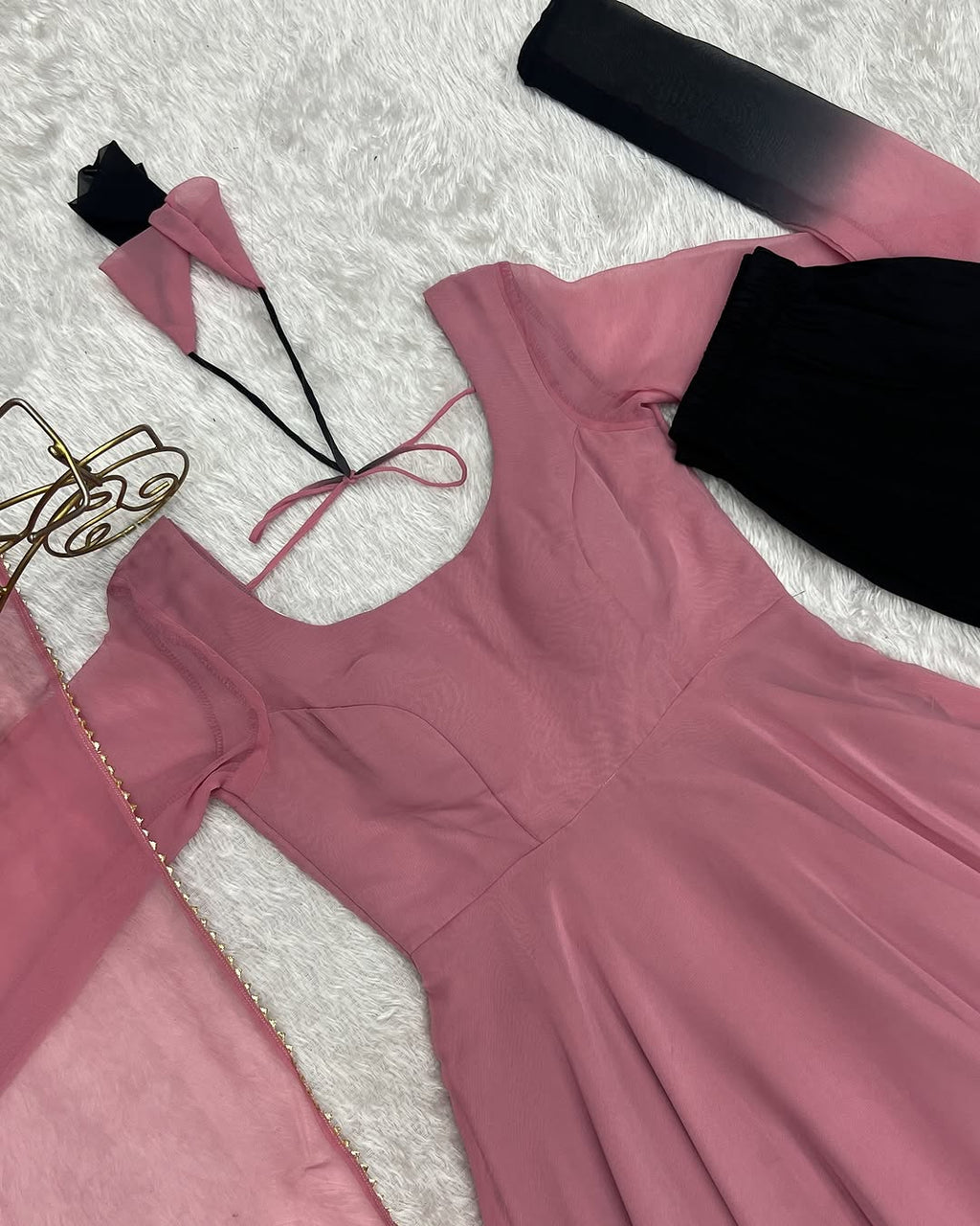 Onion pink georgette flared Devika designer Anarkali gown