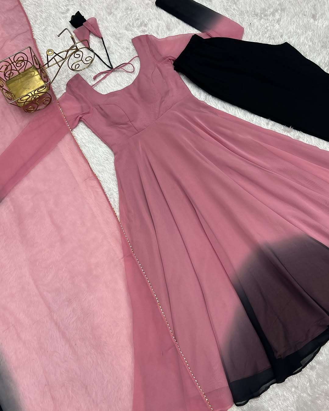 Onion pink georgette flared Devika designer Anarkali gown