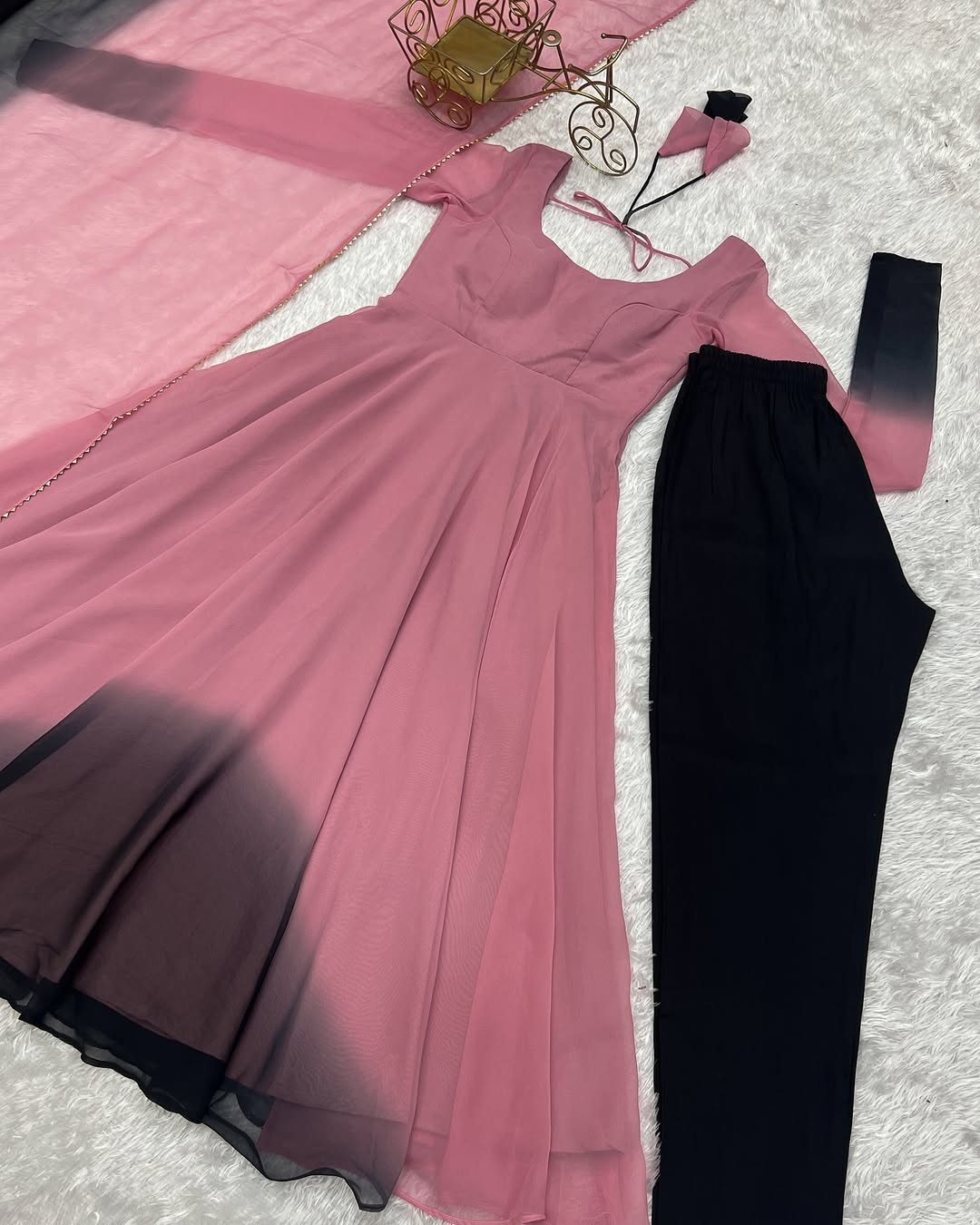 Onion pink georgette flared Devika designer Anarkali gown