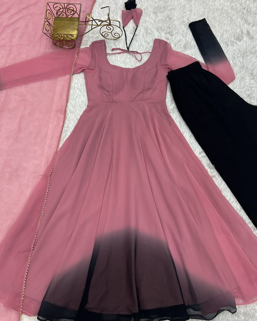 Onion pink georgette flared Devika designer Anarkali gown