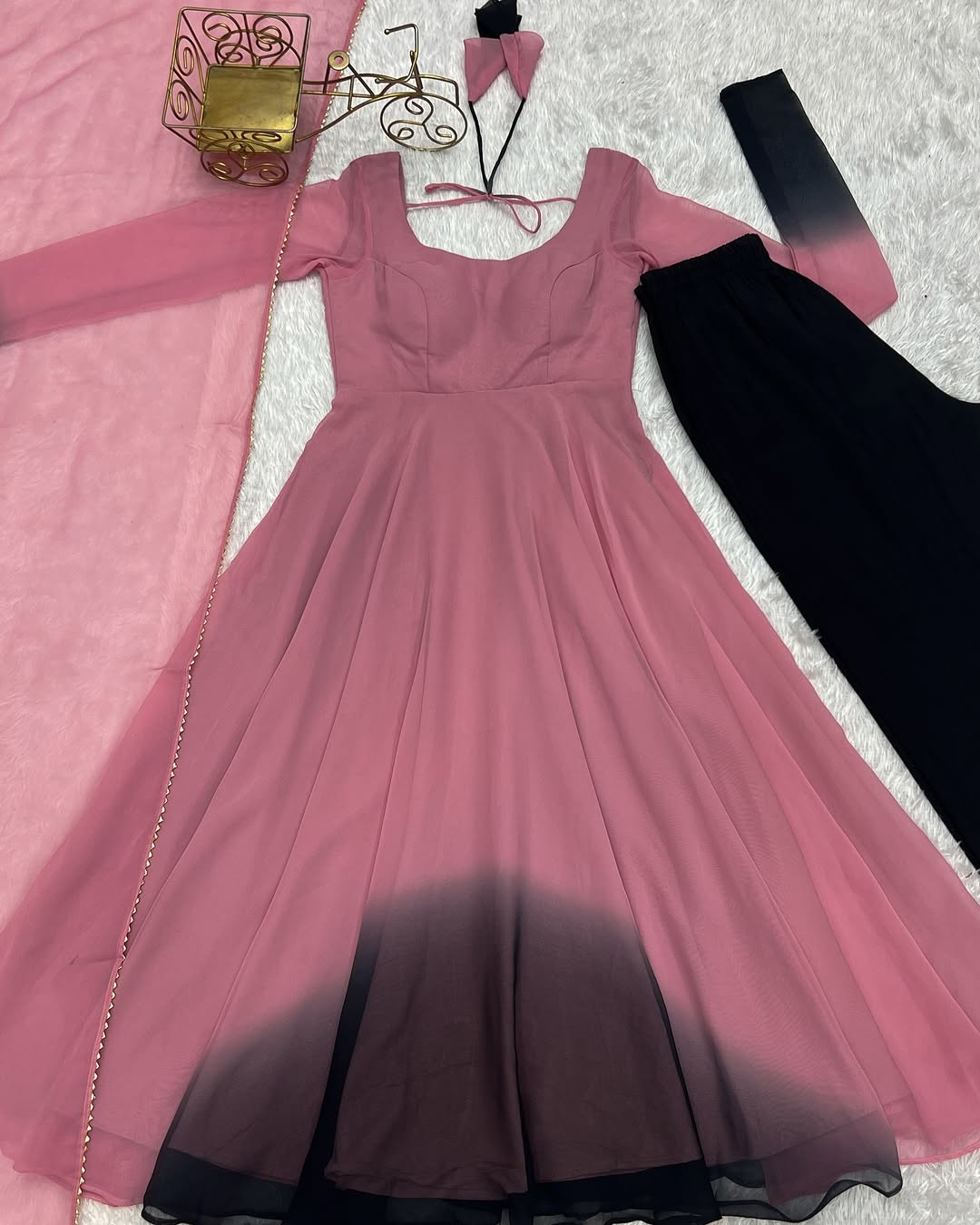 Onion pink georgette flared Devika designer Anarkali gown