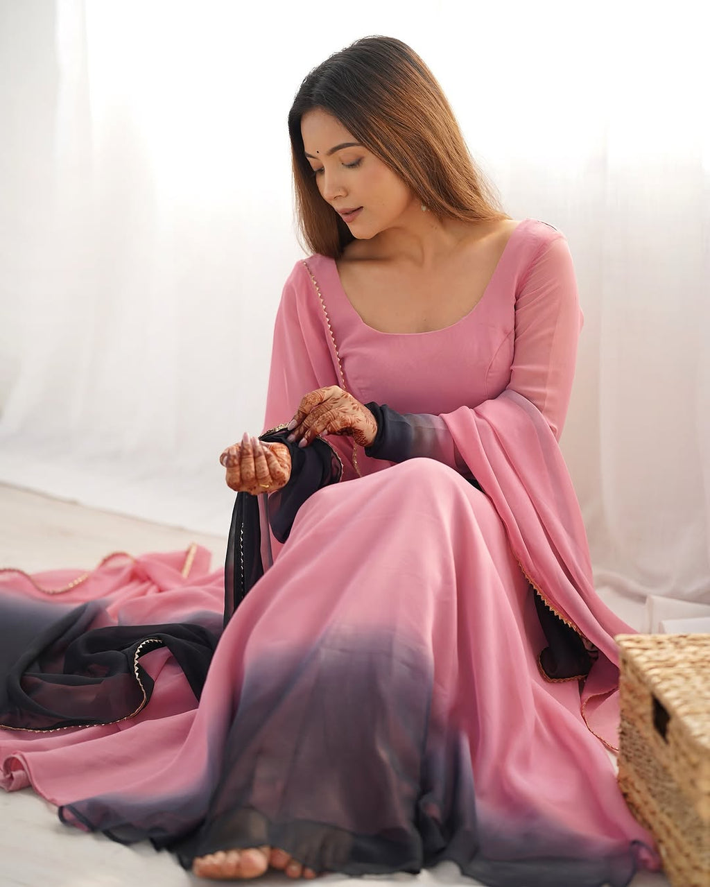 Onion pink georgette flared Devika designer Anarkali gown