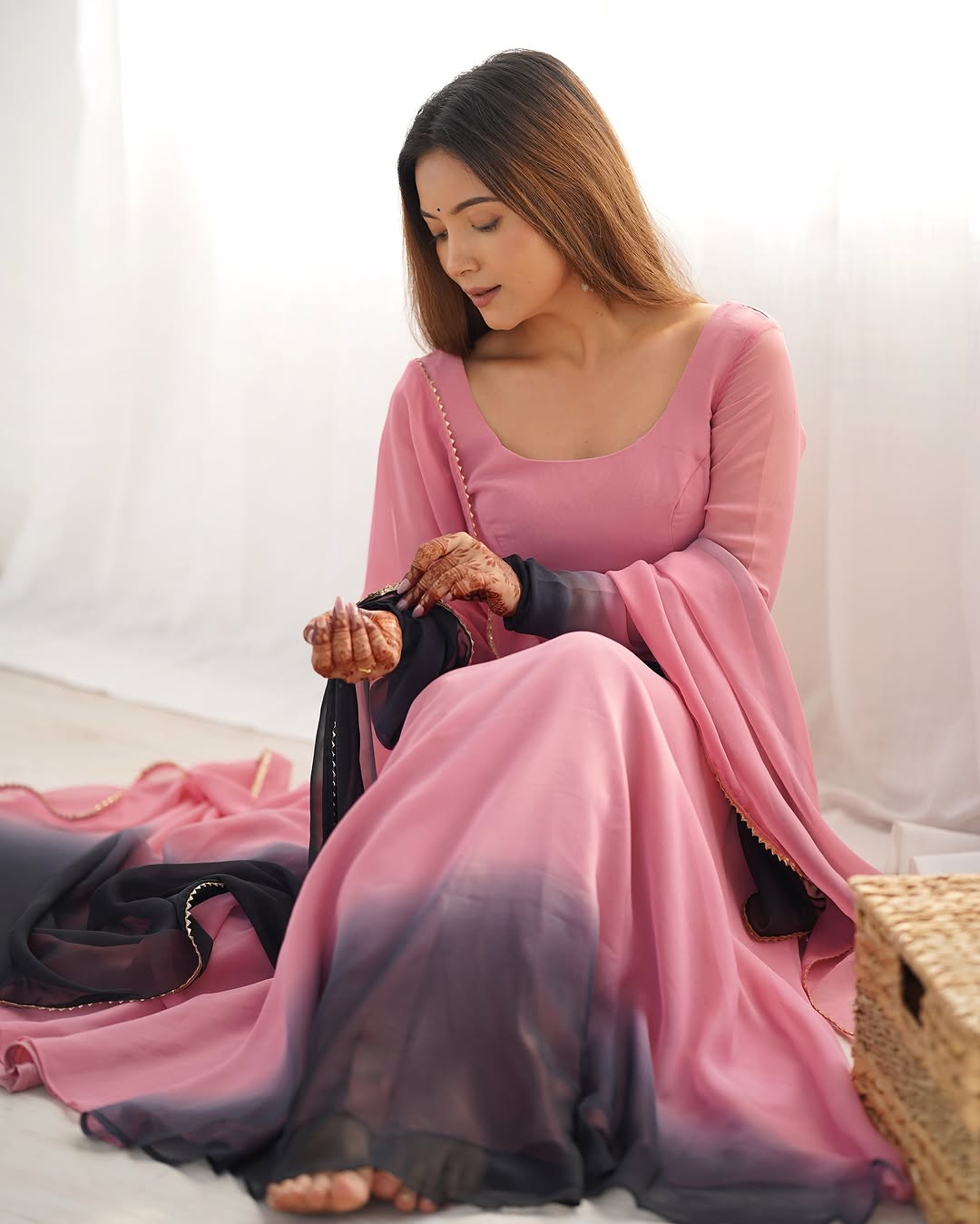 Onion pink georgette flared Devika designer Anarkali gown