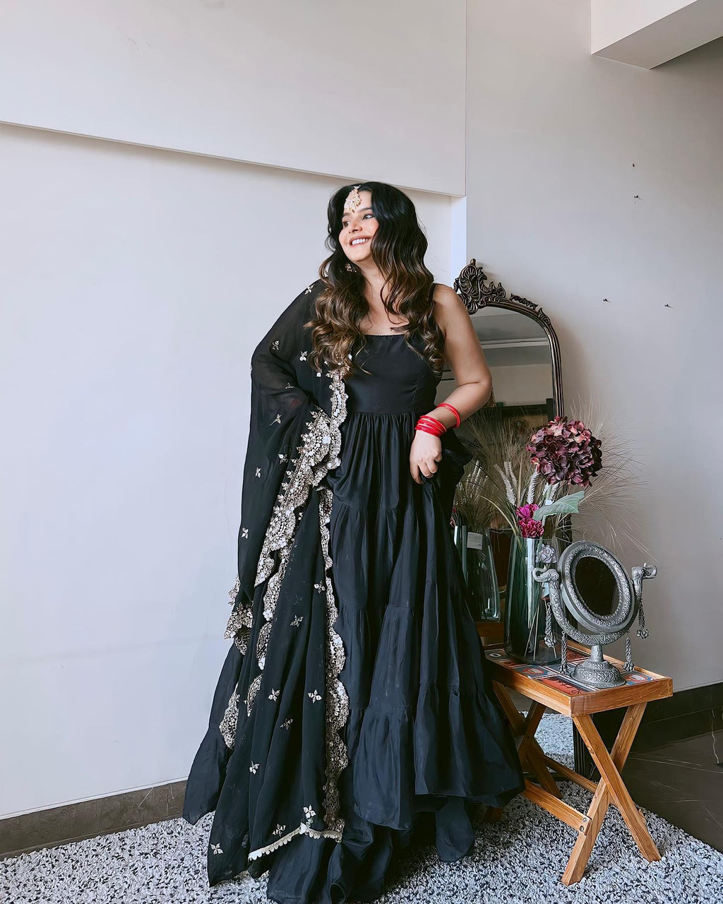 Devayani black georgette anarkali gown set