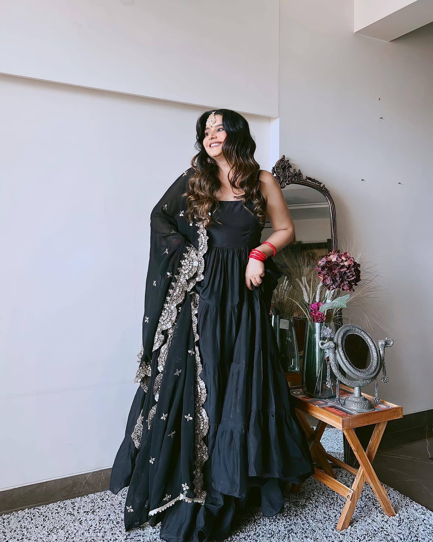 Devayani black georgette anarkali gown set