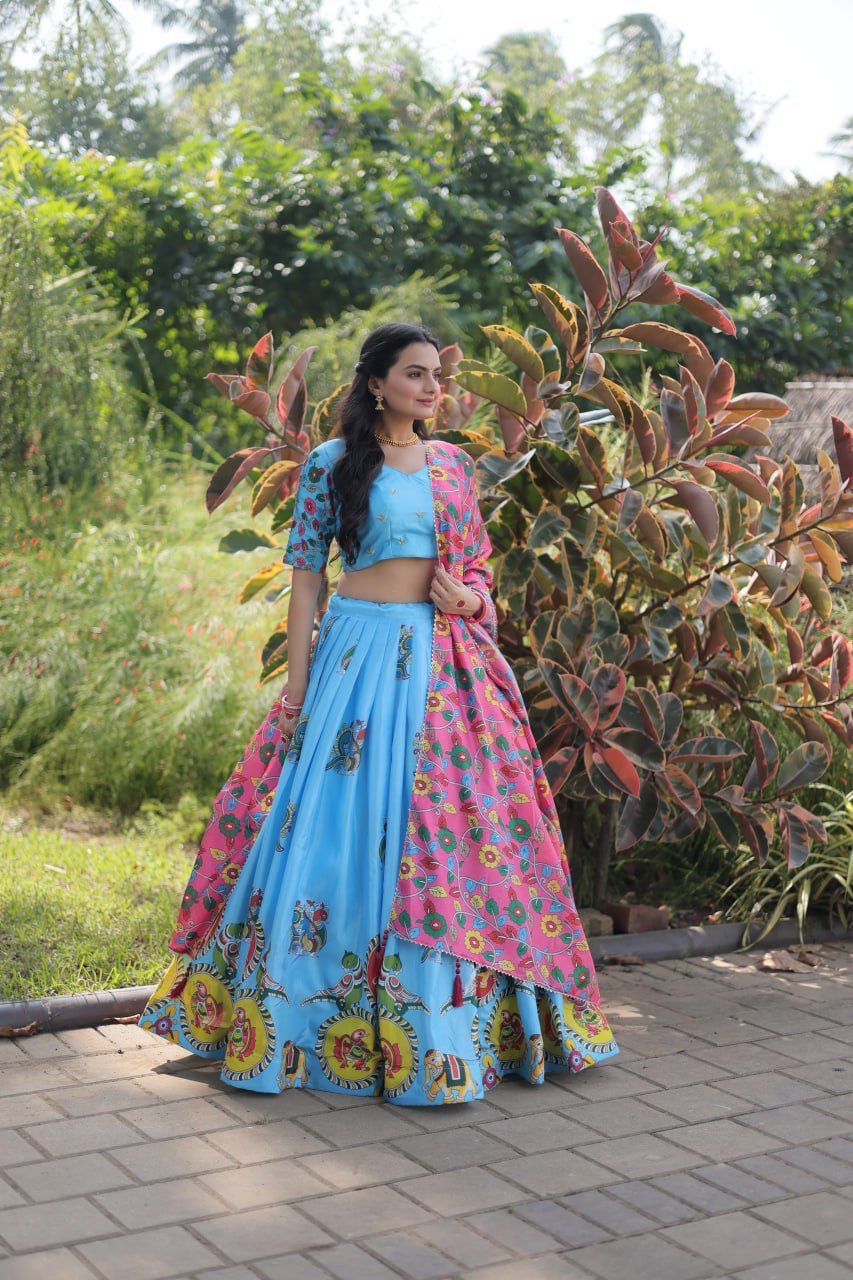 Dolla silk full stitched blue anarkali lehenga set