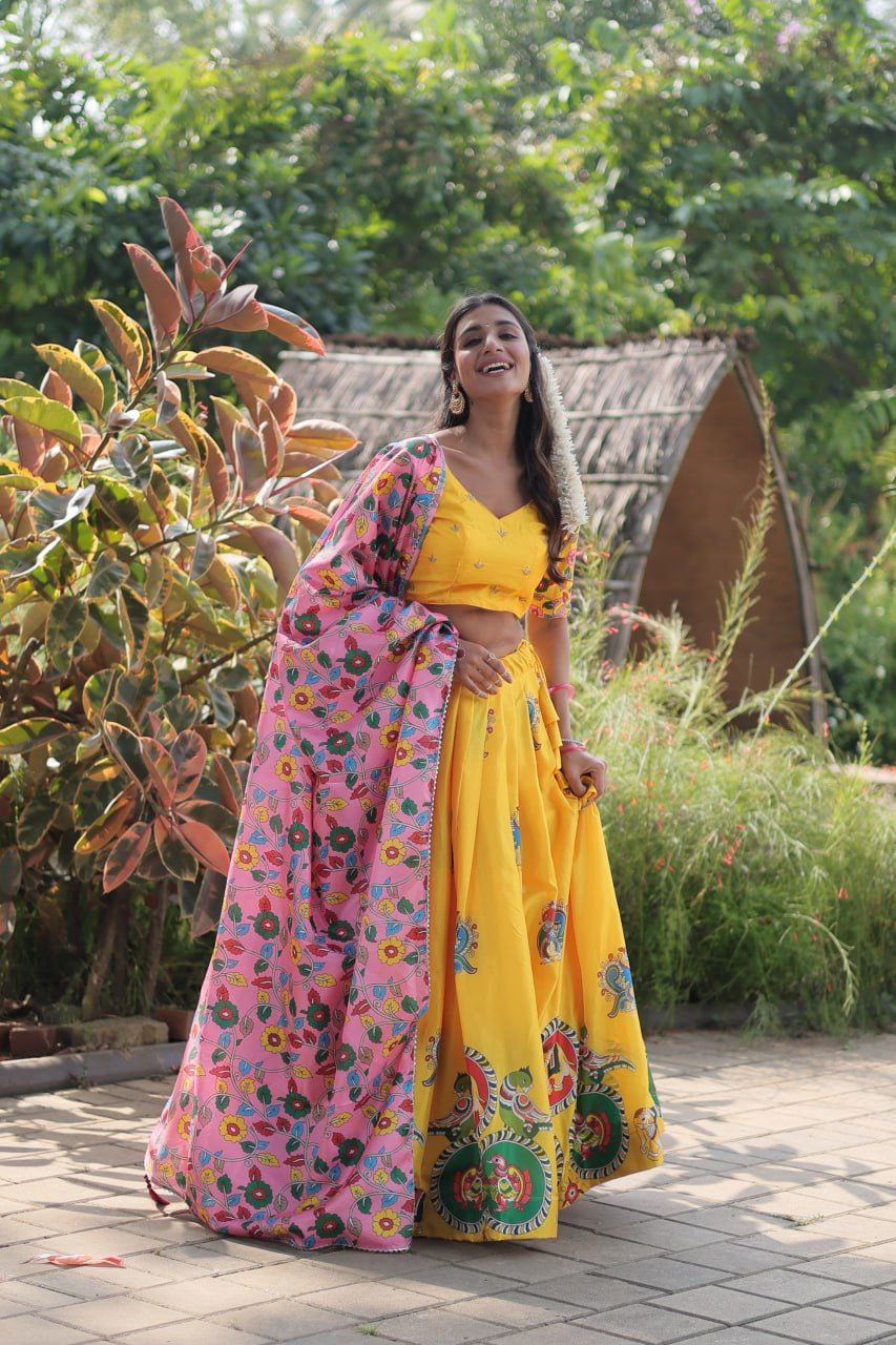 Dolla silk full stitched yellow anarkali lehenga set
