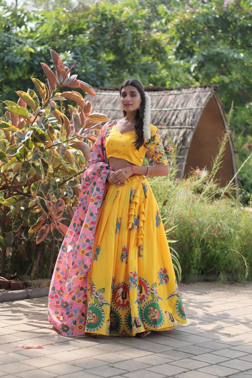 Dolla silk full stitched yellow anarkali lehenga set