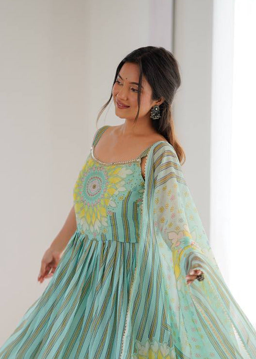 Sunflower Lehriya Printed Gown Set