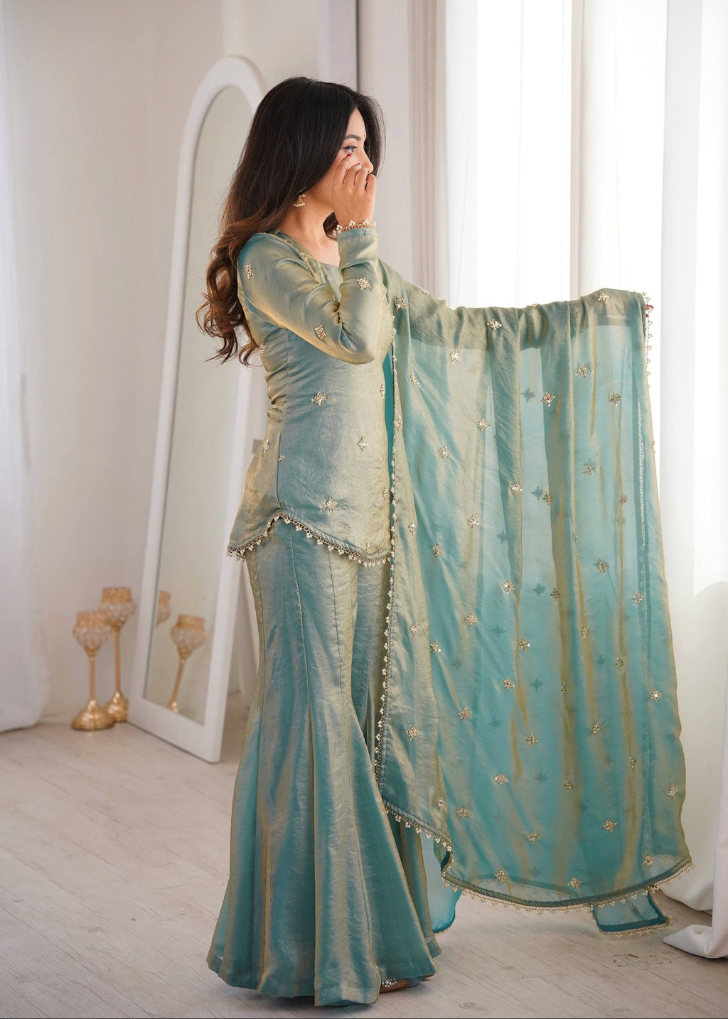 Seafoam Fendy Silk Sharara Set