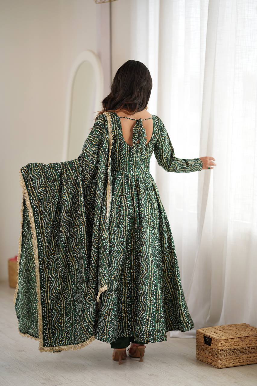 Bandhani Mirror Embroidered Gown Set