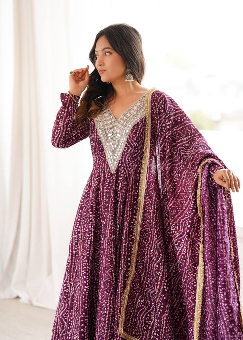 Bandhani Mirror Embroidered Gown Set