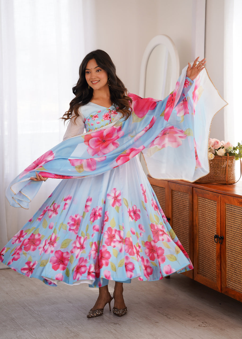 Blush Blossom Organza Anarkali Set
