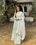 Meena light green georgette anarkali gown set