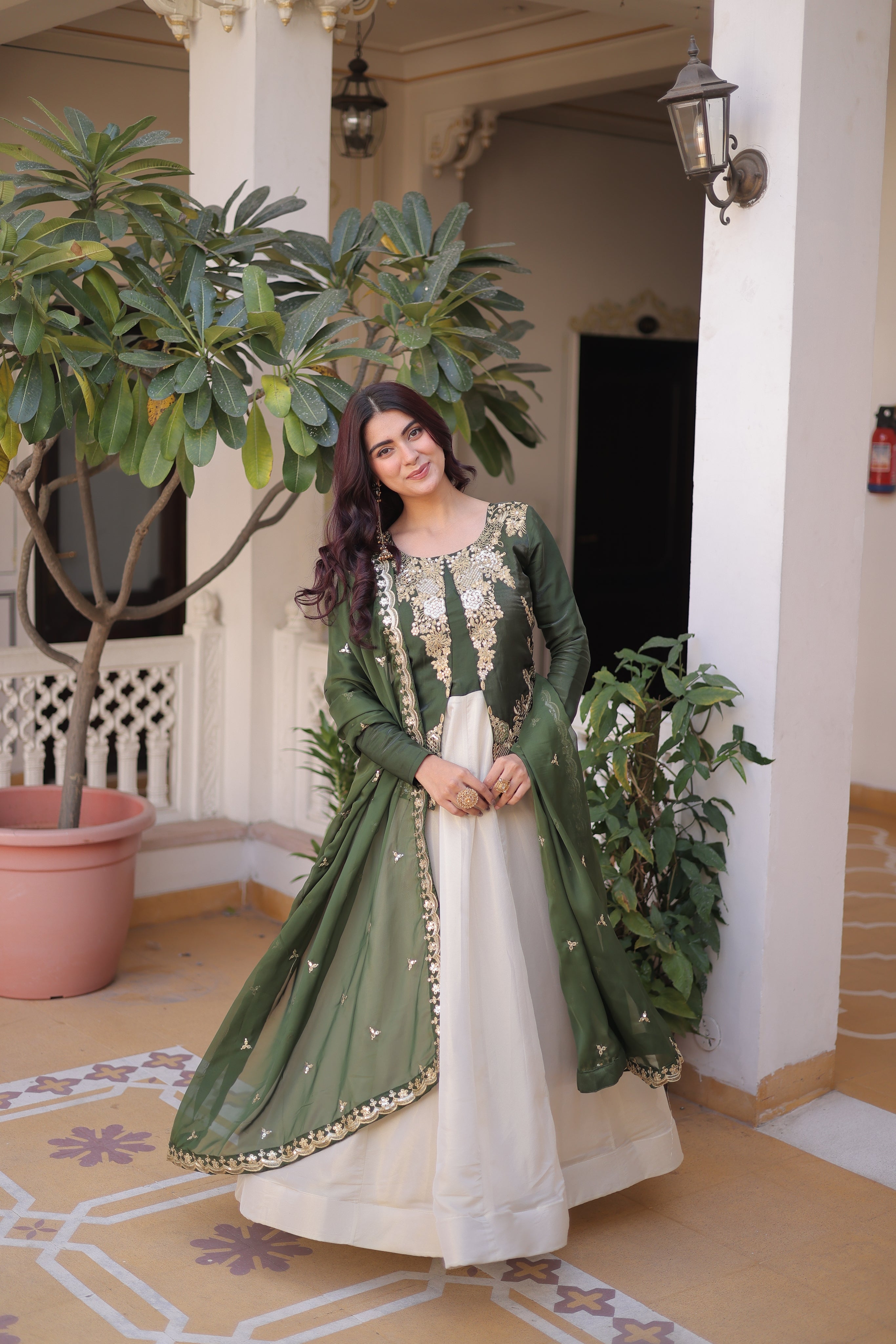 Shriyanshi green rich sequins embroidered gown with dupatta set