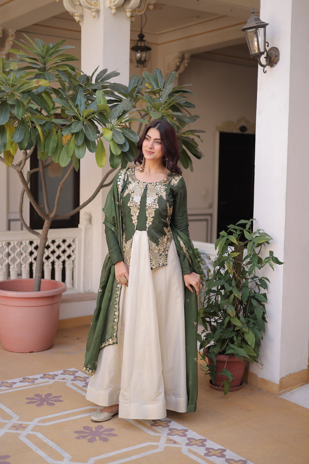 Shriyanshi green rich sequins embroidered gown with dupatta set
