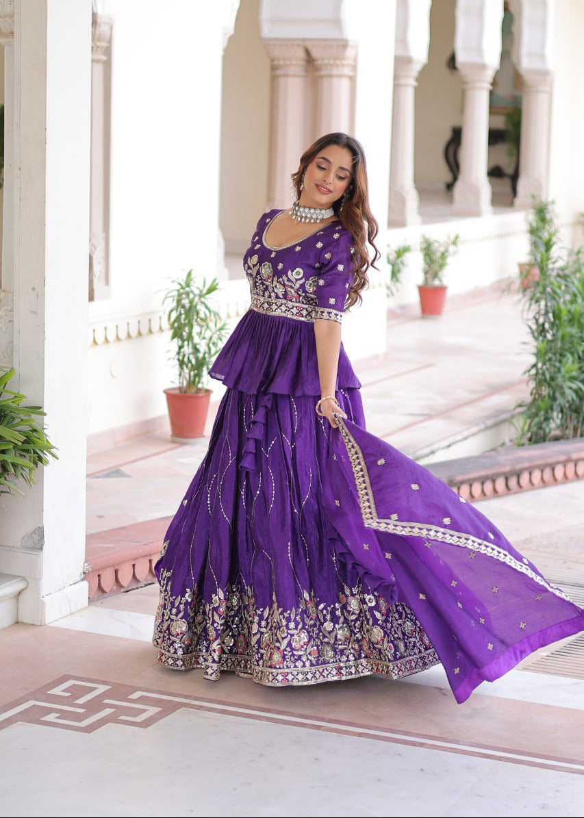 Royal Purple Embroidered Lehenga Choli