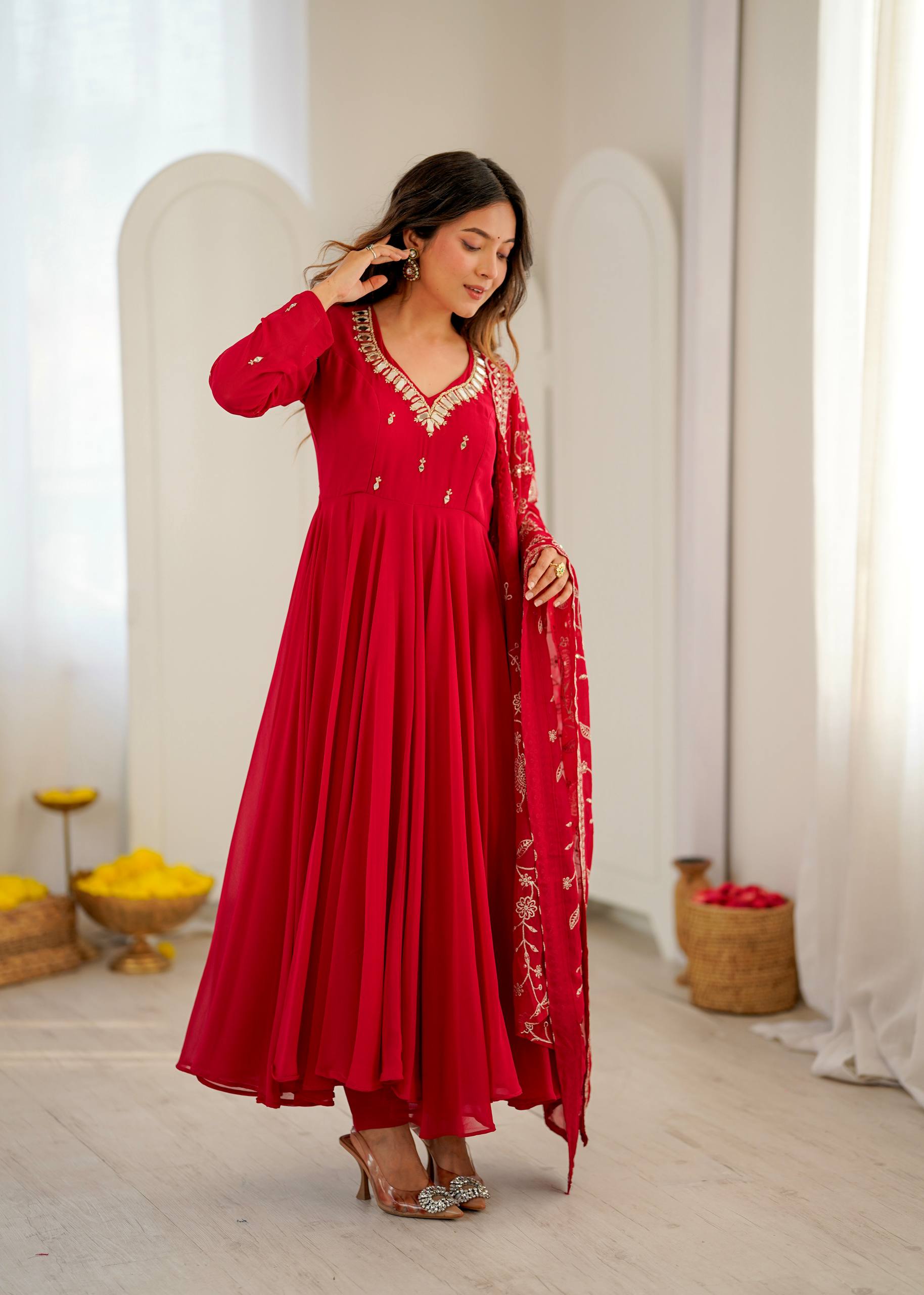 Ruhani Mirror Embroidered Gown Set