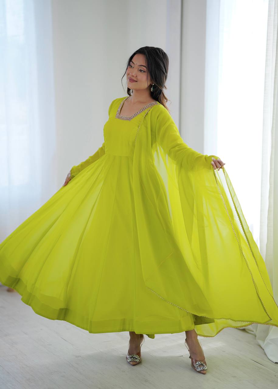 Mehreen Lime Georgette Anarkali Set
