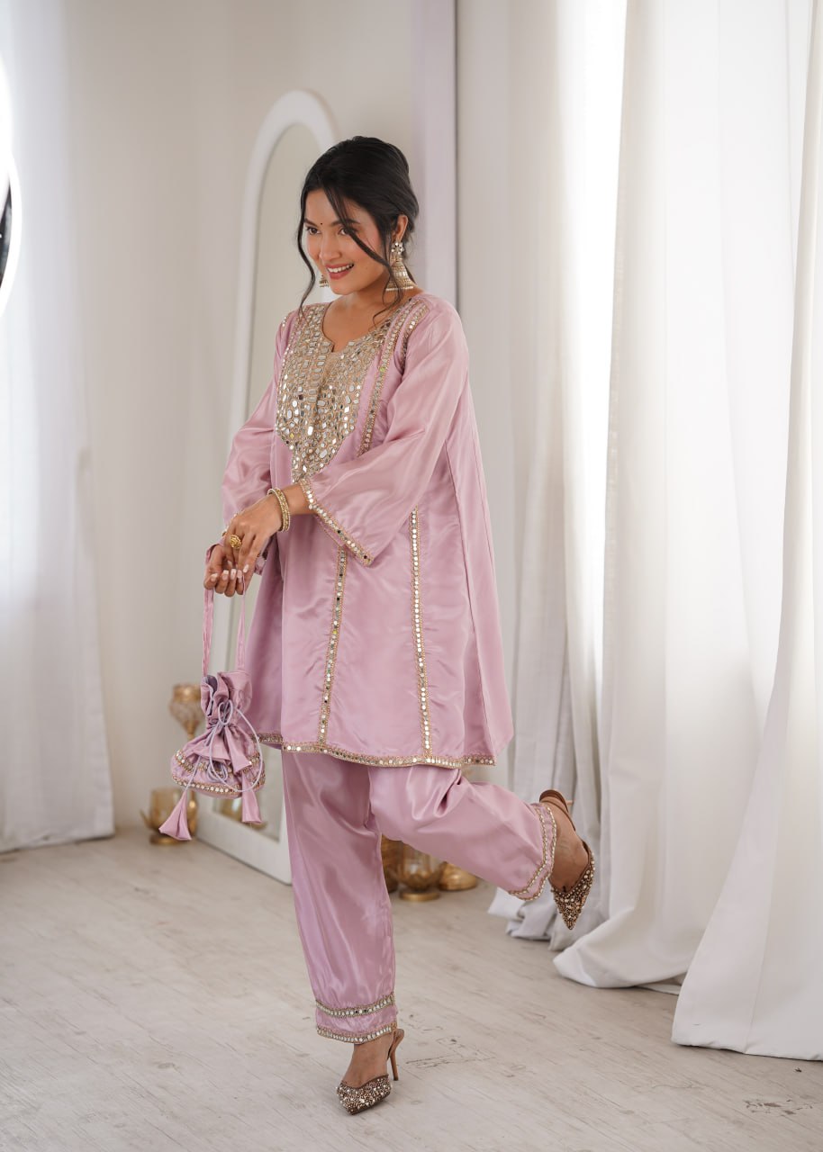 Soft Radiance Mirror Kurti Set