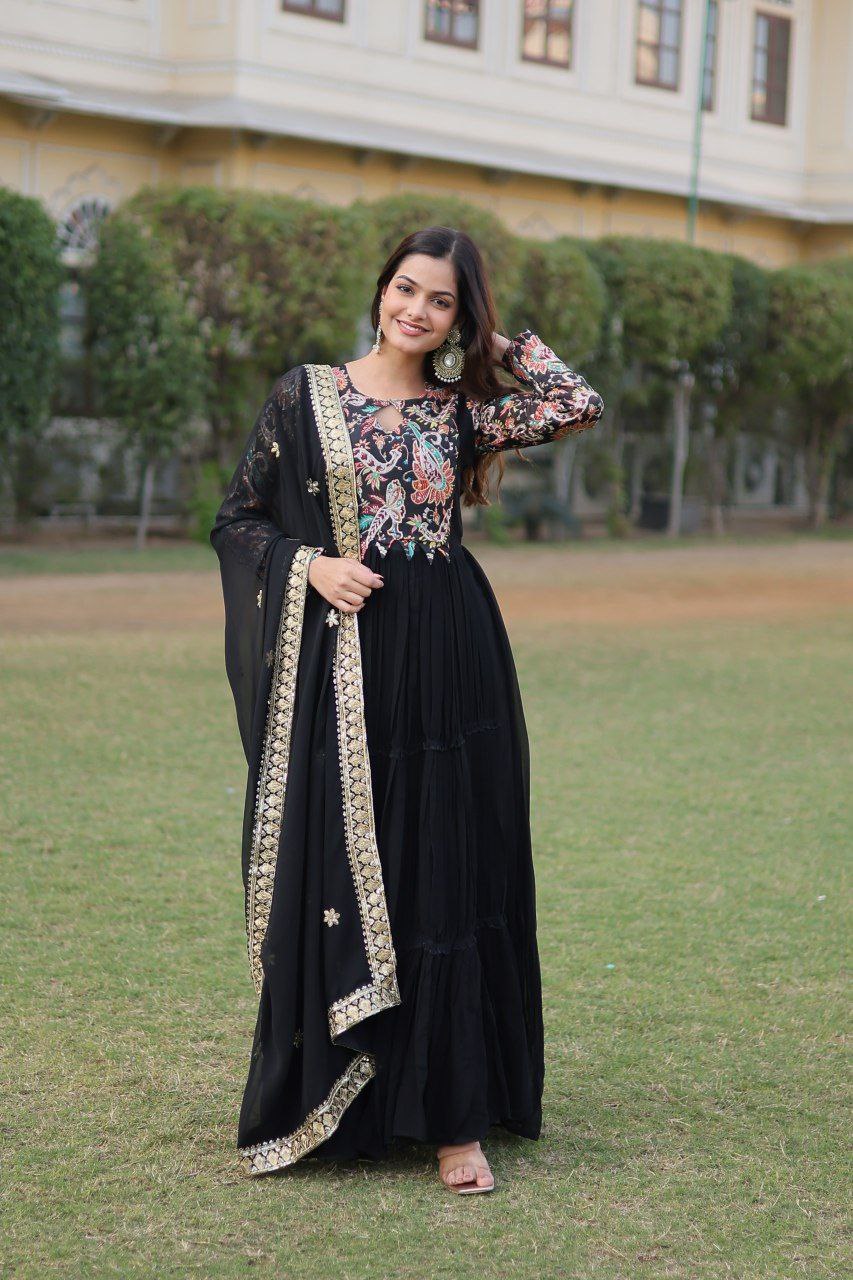 Padmalaya black georgette anarkali gown set