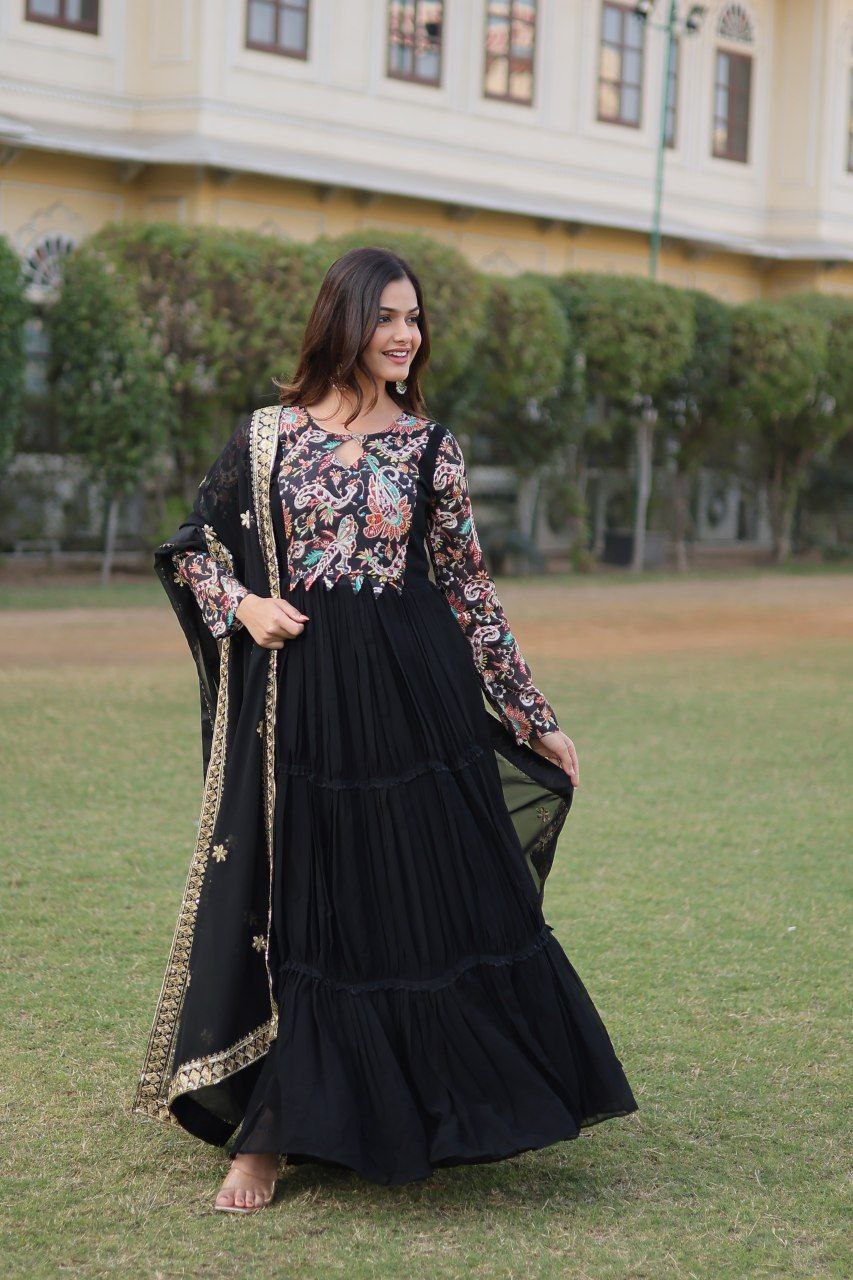 Padmalaya black georgette anarkali gown set