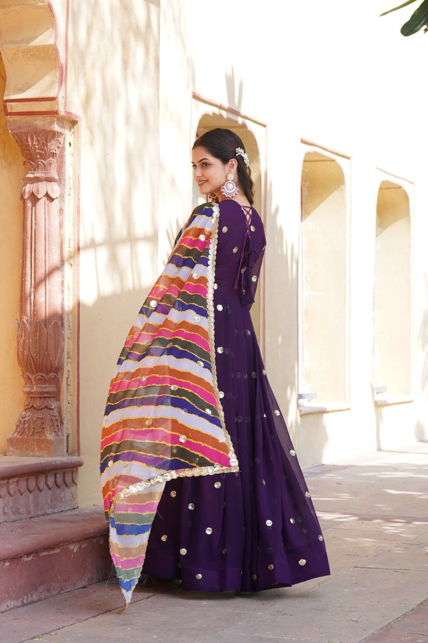 Dhumavati purple georgette anarkali gown suit set