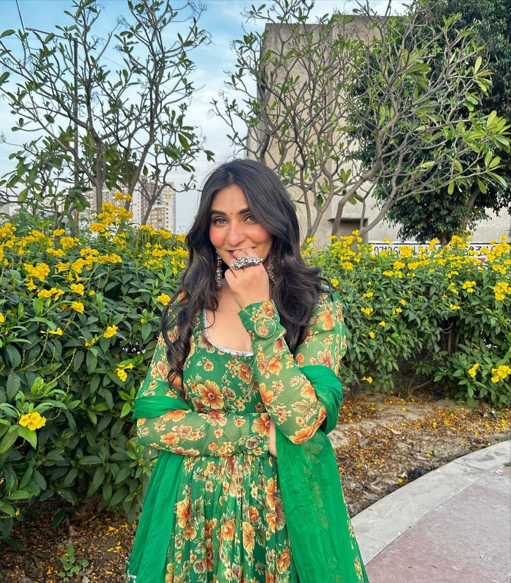 Floral elegance georgette silk anarkali ensemble set