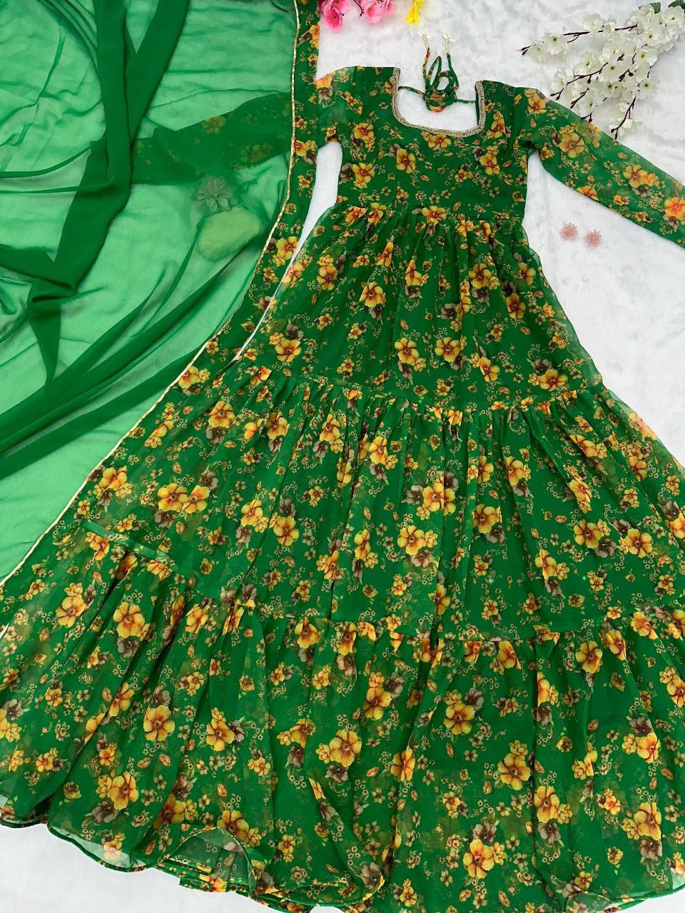 Floral elegance georgette silk anarkali ensemble set