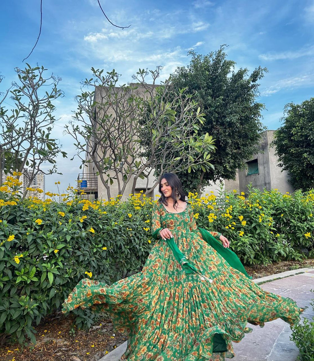 Floral elegance georgette silk anarkali ensemble set