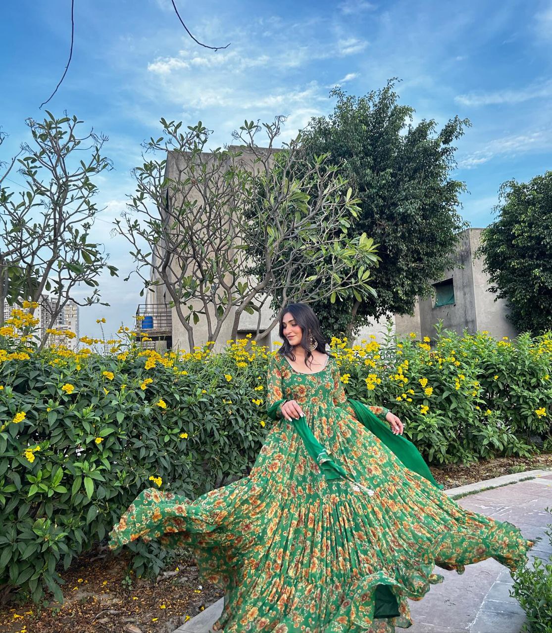 Floral elegance georgette silk anarkali ensemble set