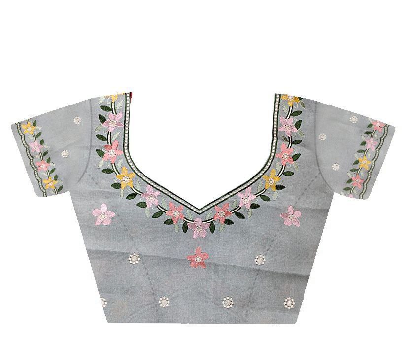 Floral embroidered elegance Thai organza silk saree