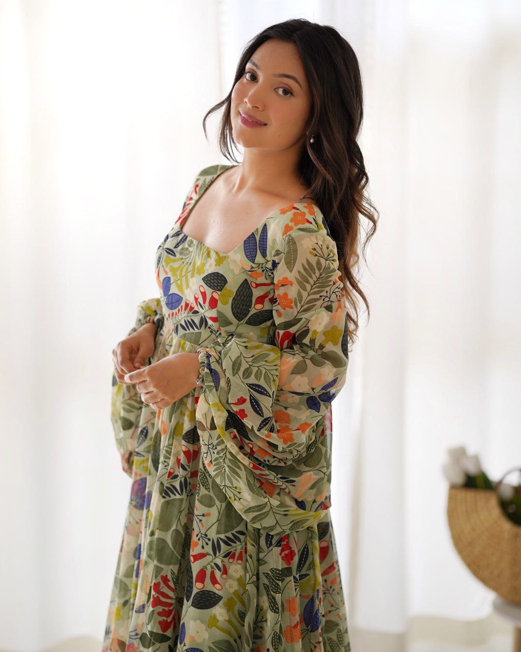 Floral fantasy faux georgette maxi dress