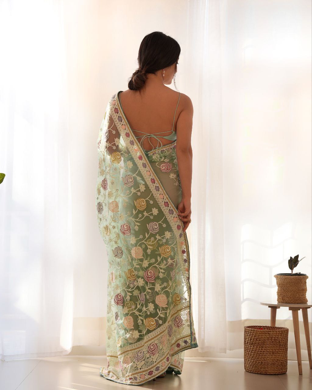 Fluttering elegance Aari embroidered butterfly net saree