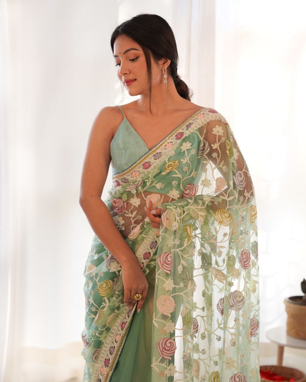 Fluttering elegance Aari embroidered butterfly net saree