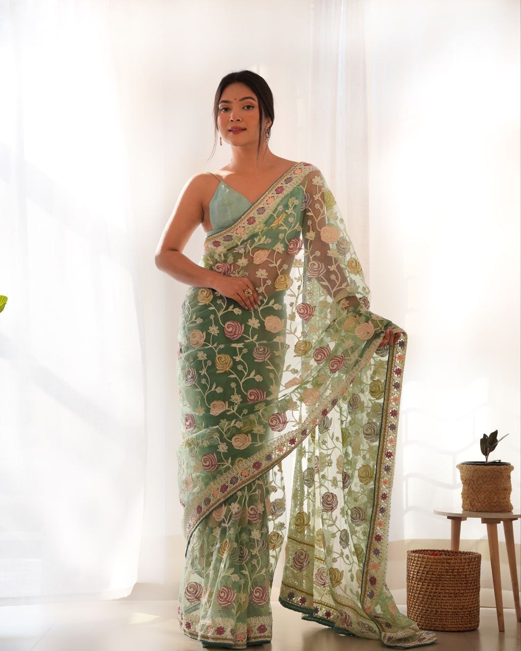 Fluttering elegance Aari embroidered butterfly net saree