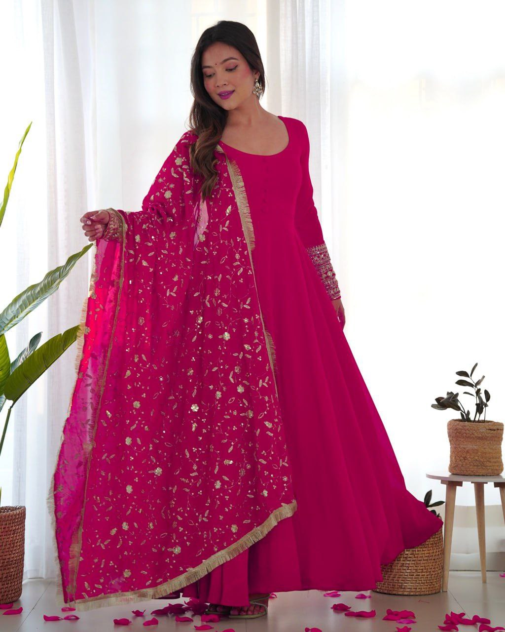 Shreyanvi Pink Georgette Embroidered Anarkali Suit Set