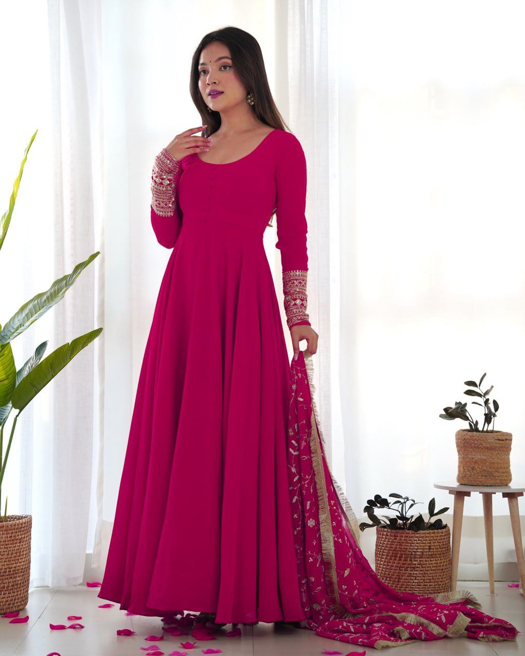 Shreyanvi pink georgette embroidered anarkali suit set