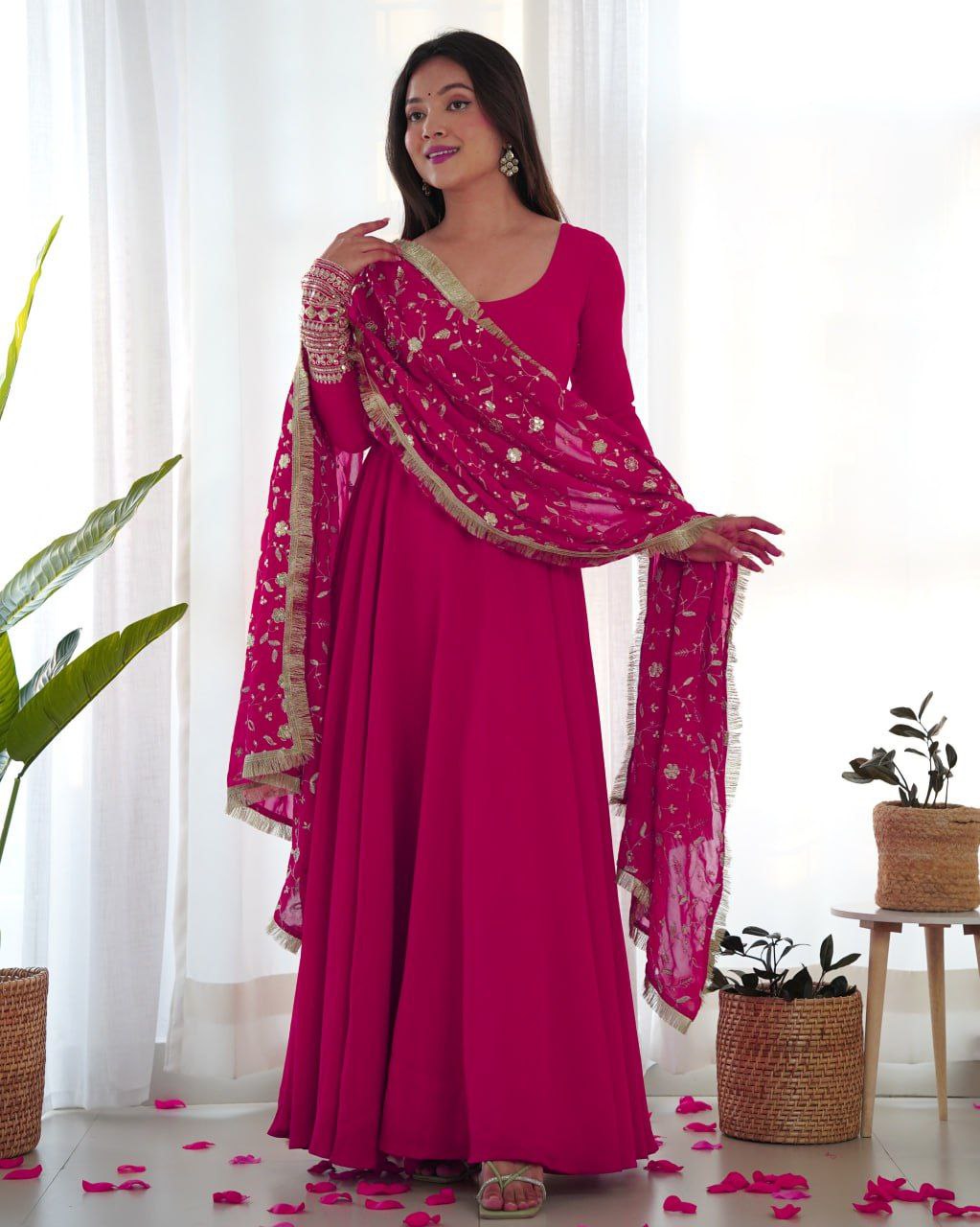 Shreyanvi pink georgette embroidered anarkali suit set